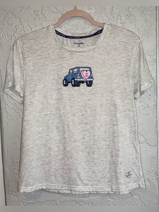 Life Is Good Other - Life Is Good Light Heather Gray  Sleep Tee with Blue Jeep and Pink Heart
